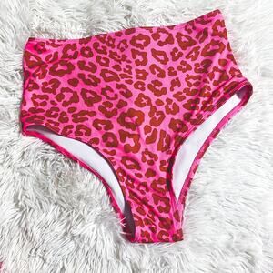 SPORTLIKE • Pink + Black Leopard Animal Print High Waisted Bikini Bottoms